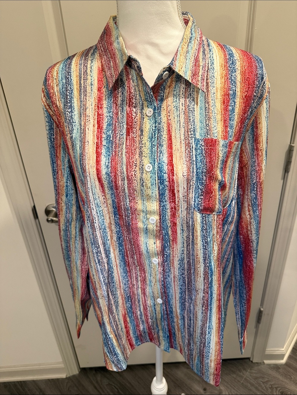 Multicolor Striped Button-Down Shirt - Red, Blue, Yellow